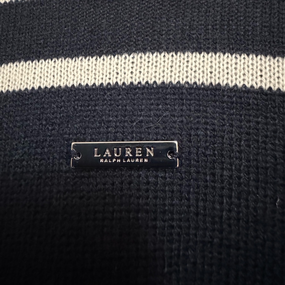 Lauren Ralph Lauren Navy Cream Stripe Reversible Poncho Cape Wrap One Size - Picture 5 of 8